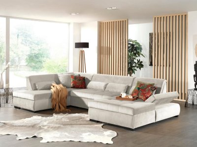 BEST MOBILIER Lisa Design Canap&eacute; panoramique 7 places VERMONT - Angle gauche - Velours Beige