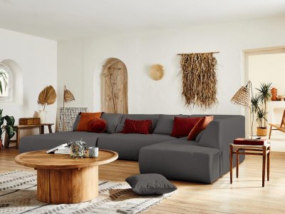 BEST MOBILIER Lisa Design - Onyx - canap&eacute; modulable panoramique d'angle Droit 7 Places - en Tissu - Gris fonc&eacute;