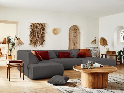 BEST MOBILIER Lisa Design - Onyx - canap&eacute; modulable panoramique d'angle Gauche 7 Places - en Tissu - Gris fonc&eacute;