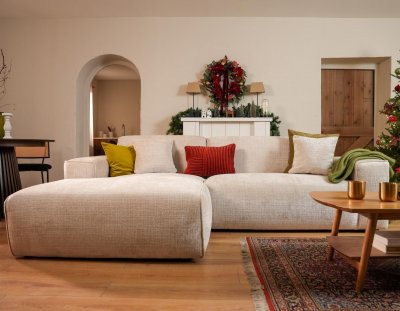 BEST MOBILIER Lison - Canap&eacute; d'angle gauche 4 places en velours textur&eacute; - Beige