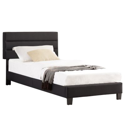 IDIMEX Lit 1 place FLORIDA, 90 x 190 cm, capitonn&eacute; avec sommier, rev&ecirc;tement en tissu noir