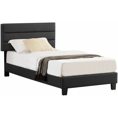 IDIMEX Lit 1 place HUDSON, 90 x 190 cm, capitonn&eacute; avec sommier, rev&ecirc;tement synth&eacute;tique noir