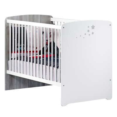 BABY PRICE Lit 120x60 &agrave; barreaux s&eacute;rigraphi&eacute; en Bois Blanc