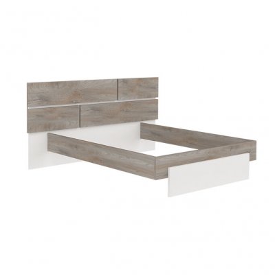 Lit 140x190 cm PRADO blanc imitation ch&ecirc;ne structur&eacute;