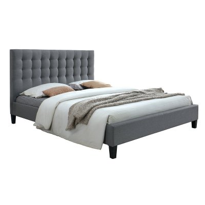 Lit 2 places 160x200 en tissu gris clair capitonn&eacute; danae - Gris clair