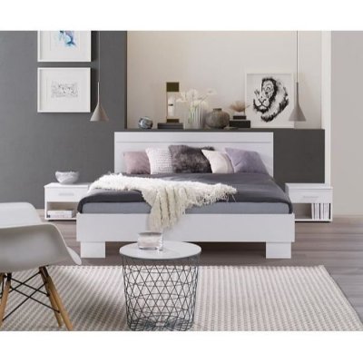 Lit Adulte, Deux Places Como. Couchage 160x200 Cm Avec Sommier. Lit Moderne Et Design
