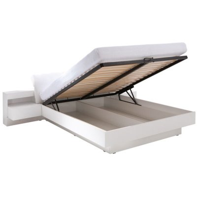 Lit avec coffre RENATO + sommier + tables de chevet int&eacute;gr&eacute;es avec LED, couchage 180x200 cm.