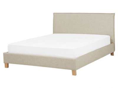 BELIANI Lit Avec Sommier Tissu Sennez 160 X 200 Cm Beige