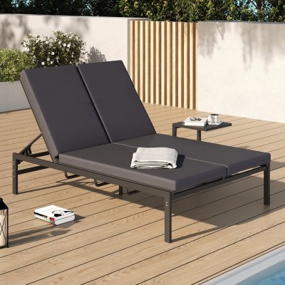 IDMARKET Lit bain de soleil double 182 cm m&eacute;tal avec matelas gris