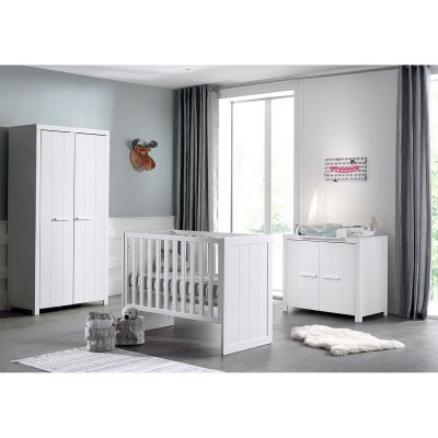  Lit b&eacute;b&eacute; 60x120 - commode 2 portes et armoire 2 portes erik - blanc