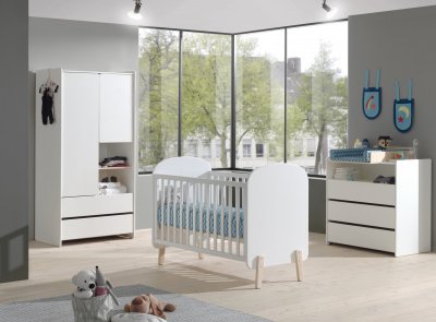 VIPACK Lit b&eacute;b&eacute; 60x120 - commode 3 tiroirs et armoire 2 portes kiddy - blanc