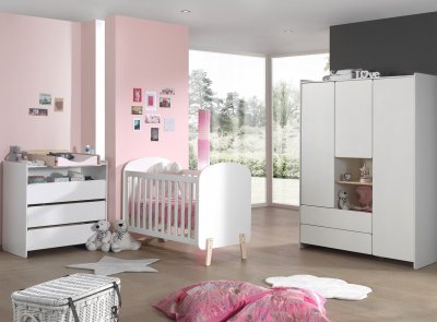 NON RENSEIGNE Lit b&eacute;b&eacute; 60x120 - Commode 3 tiroirs et Armoire 3 portes Kiddy - Blanc
