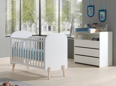 VIPACK Lit b&eacute;b&eacute; 60x120 - commode 3 tiroirs et plan &agrave; langer kiddy - blanc