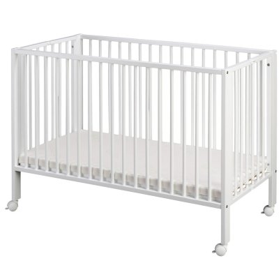 TISSI Lit b&eacute;b&eacute; &agrave; barreaux pliable 60x120 cm en h&ecirc;tre massif blanc 