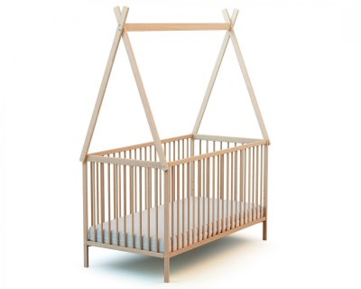 WEBABY Lit b&eacute;b&eacute; en bois 70 x 140 cm avec tipi - H&ecirc;tre brut