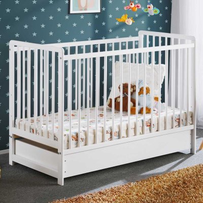 AC DECO Lit b&eacute;b&eacute; en bois avec matelas - cypi plus - l 124 cm x p 65 cm x h 87 cm - blanc