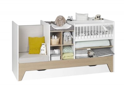 NATEO CONCEPT Lit b&eacute;b&eacute; &eacute;volutif combin&eacute; Blanc & bois ECRIN