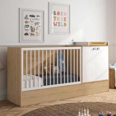 GALIPETTE Lit b&eacute;b&eacute; &eacute;volutif en lit junior Arthur imitation ch&ecirc;ne (60 x 120 cm)