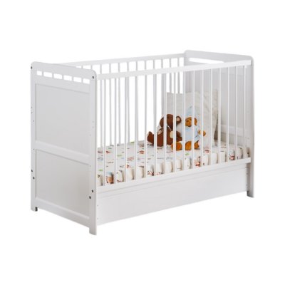 PRICE FACTORY Lit b&eacute;b&eacute; &eacute;volutif - GUIZMO - Coloris blanc mat - Lit r&eacute;glable en hauteur avec tiroir et matelas.