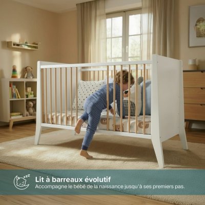 MINEA Lit B&eacute;b&eacute; &eacute;volutif Timeo 60x120 cm (matelas non inclus)   Blanc & bois