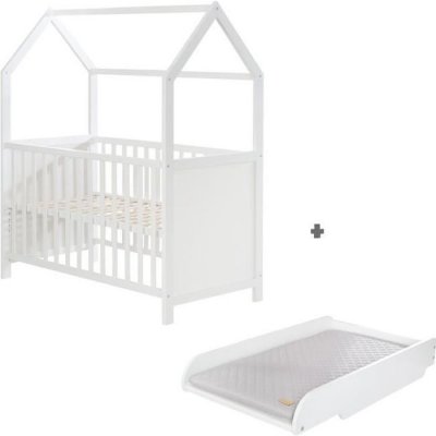 ROBA Lit Cabane Cododo En Bois Fsc&reg; Avec Plan Et Matelas &Agrave; Langer Blanc