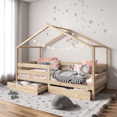 IDIMEX Lit cabane ENA avec tiroirs, 90 x 190 cm en pin massif naturel
