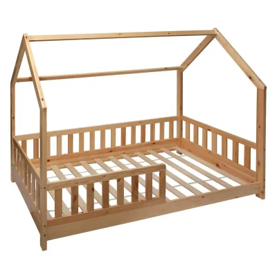 PEGANE Lit cabane enfant en bois coloris beige ficelle - longueur 195 x profondeur 98,2 x hauteur 145,7 cm
