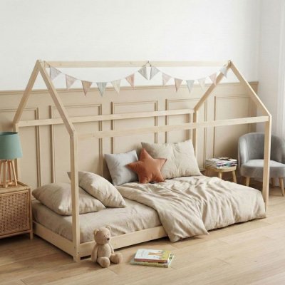 TERRE DE NUIT Lit cabane enfant en bois naturel 70x140 - LT14004