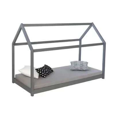 HOMESTYLE4U Lit cabane enfant gris 80 x 160 cm gris 1970
