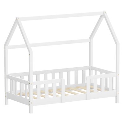 ML DESIGN Lit cabane enfant simple 70x140 cm en bois naturel blanc avec sommier