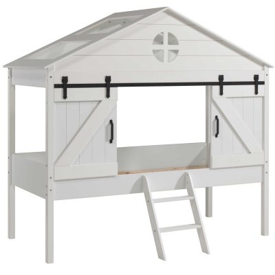 VIPACK Lit cabane et sommier 90x200 cm bois laqu&eacute; blanc beker BAHS9014