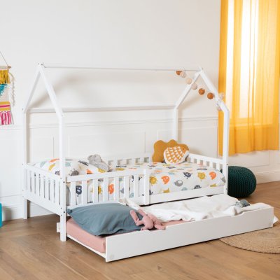 HAPPY GARDEN Lit cabane gigogne pour enfant 190x90cm blanc marceau - white