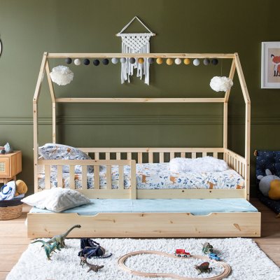 HAPPY GARDEN Lit cabane gigogne pour enfant 190x90cm en bois MARCEAU Marron