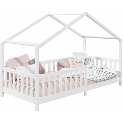 IDIMEX Lit cabane LISAN 90 x 190 cm, en pin massif lasur&eacute; blanc