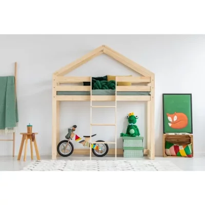 ADEKO KIDS Lit cabane mi-hauteur 70x140 sommier inclus jeanne - bois