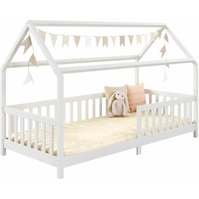 IDIMEX Lit cabane NINA 90 x 190 cm, en pin massif lasur&eacute; blanc