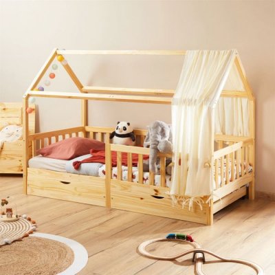IDIMEX Lit cabane NUNA avec tiroirs, 90 x 200 cm en pin massif finition naturelle