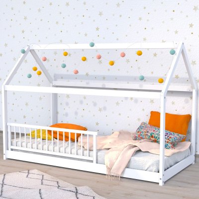 WEBER INDUSTRIES Lit cabane PANDA 90x190 + 1 sommier + barri&egrave;re /Blanc