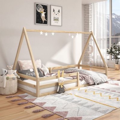 IDIMEX Lit cabane SILA 90x190 cm -  - Lit simple enfant 1 place - Bois massif - Naturel