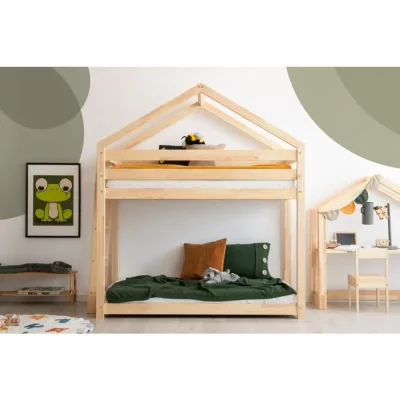 ADEKO KIDS Lit cabane superpos&eacute; 70x140 sommier inclus ga&euml;lle - bois