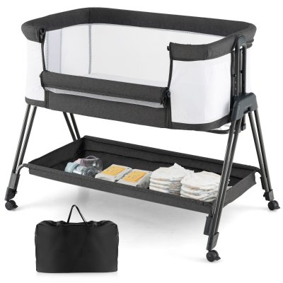 COSTWAY Lit Cododo Berceau B&eacute;b&eacute; Avec Matelas -  - 4 Roues Verrouillables - 7 Hauteurs R&eacute;glables - 9kg