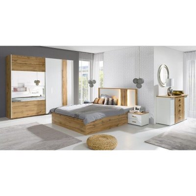 Lit coffre adulte design WOOD avec deux chevets. 200 Blanc