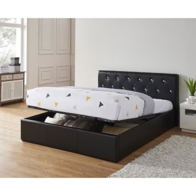 Lit Coffre Bahia Simili Noir 140x190 sommier Inclus