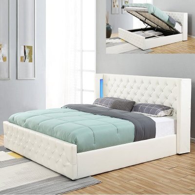 Lit coffre design avec led OSMOS - Couleurs - Blanc, Tailles - 180x200