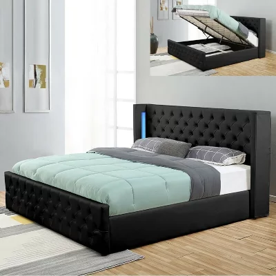 Lit coffre design avec led OSMOS - Couleurs - Noir, Tailles - 160x200