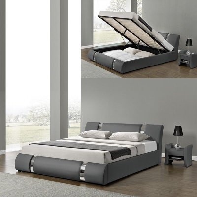 Lit Coffre Sommier Relevable Nova - Couleurs - Gris, Tailles - 180x200
