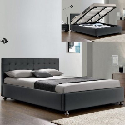 Lit complet sommier relevable + t&ecirc;te de lit + cadre de lit Capitole - Gris - 180x200