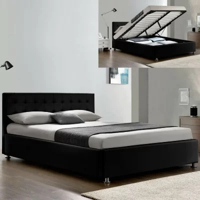 Lit complet sommier relevable + t&ecirc;te de lit + cadre de lit Capitole - Noir - 140x190