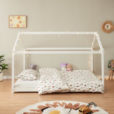 [EN.CASA] Lit d'Enfant de Forme Maison Cerro Pin 120 x 200 cm Blanc Mat Laqu&eacute;