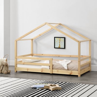 [EN.CASA] Lit d'Enfant Maison avec Barreaux de S&eacute;curit&eacute; Kn&auml;tten Pin 80 x 160 cm Bois Naturel 